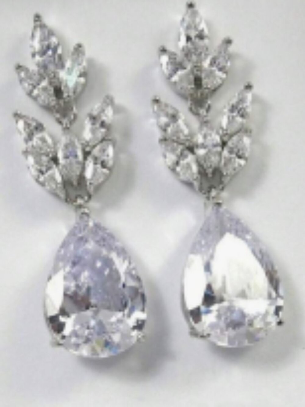 Silver Tone Marquise Leaf & Pear Cut Crystal Drop Earrings